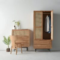 Armoire en rotin et bois massif 2 portes battantes