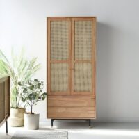 Armoire en rotin et bois massif 2 portes battantes