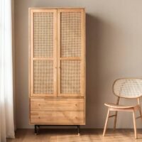 Armoire en rotin et bois massif 2 portes battantes