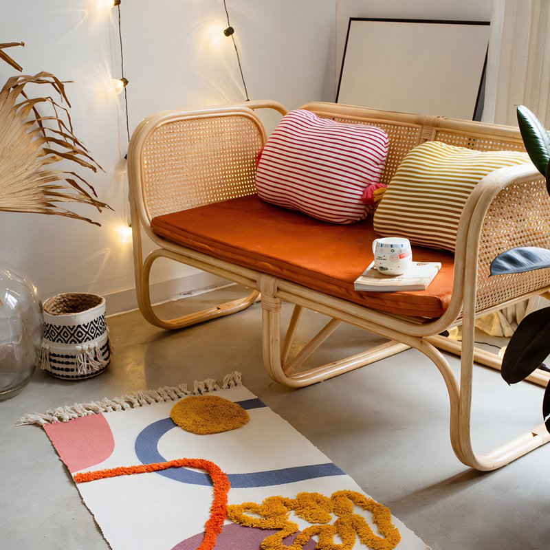 Banc en rotin double de style japonais ABO