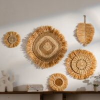 Déco murale en rotin naturel style feuille