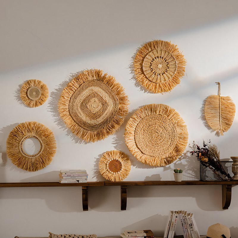 Déco murale en rotin naturel style feuille
