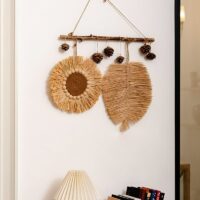 Déco murale en rotin naturel style feuille