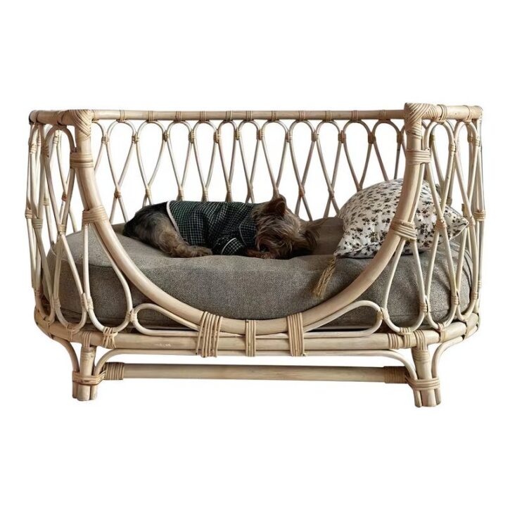 Lit en rotin naturel pour animaux SCAO