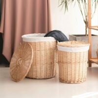 Panier en rotin haut avec couvercle naturel