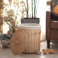 Panier en rotin haut avec couvercle naturel