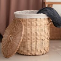 Panier en rotin haut avec couvercle naturel