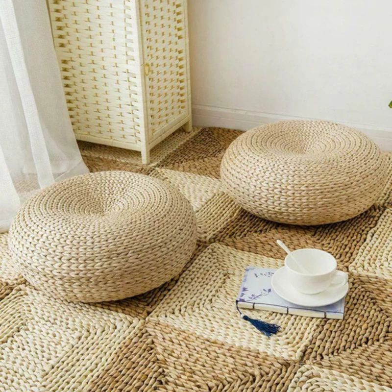 Pouf en rotin design rond
