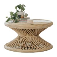 Table en rotin d'appoint ronde avec grand plateau