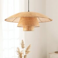 Abat jour en rotin style japonais soucoupe retournée avec câble de suspension JELLA