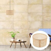 Abat-jour en rotin tissé circulaire structure en métal blanc