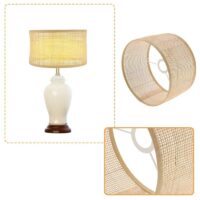 Abat-jour en rotin tissé circulaire structure en métal blanc