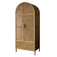 Armoire en rotin et bois forme arc de cercle avec tiroirs et portant LIZY