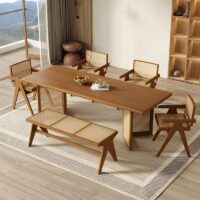 Banc en rotin tressé et bois naturel pour salle à manger ALICE