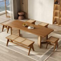 Banc en rotin tressé et bois naturel pour salle à manger ALICE