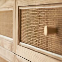Buffet en rotin et en bois brut clair rétro design chic ALESSIO