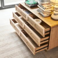 Buffet en rotin et en bois brut clair rétro design chic ALESSIO