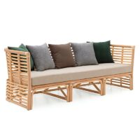 Canapé en rotin indonésien et bambou trois places design MANUQ