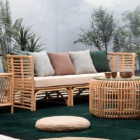 Canapé en rotin indonésien et bambou trois places design MANUQ