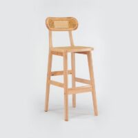 Chaise de bar en rotin et bois clair brut pour intérieur extérieur KASSIS