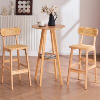 Chaise de bar en rotin et bois clair brut pour intérieur extérieur KASSIS