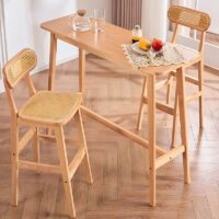 Chaise de bar en rotin et bois clair brut pour intérieur extérieur KASSIS