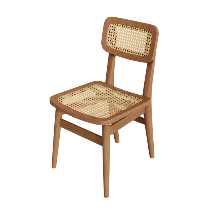 Chaise en rotin tressé et bois naturel arrondie pour salle à manger ALICE