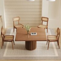 Chaise en rotin tressé et bois naturel arrondie pour salle à manger ALICE