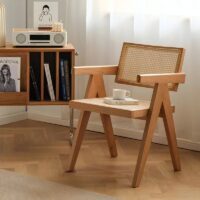 Chaise en rotin tressé et bois naturel rectiligne pour salle à manger ALICE