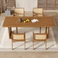 Chaise en rotin tressé et bois naturel rectiligne pour salle à manger ALICE