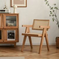 Chaise en rotin tressé et bois naturel rectiligne pour salle à manger ALICE