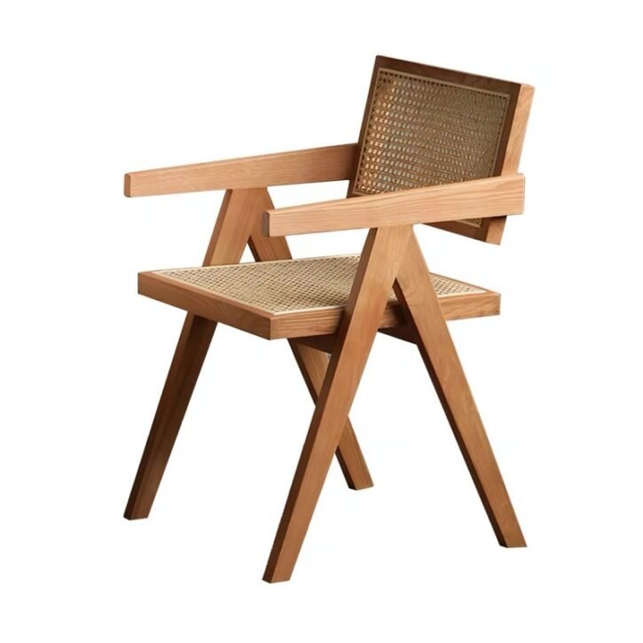 Chaise en rotin tressé et bois naturel rectiligne pour salle à manger ALICE