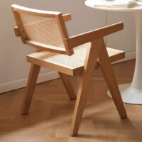 Chaise en rotin tressé et bois naturel rectiligne pour salle à manger ALICE