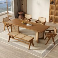 Chaise en rotin tressé et bois naturel rectiligne pour salle à manger ALICE