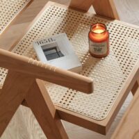 Chaise en rotin tressé et bois naturel rectiligne pour salle à manger ALICE