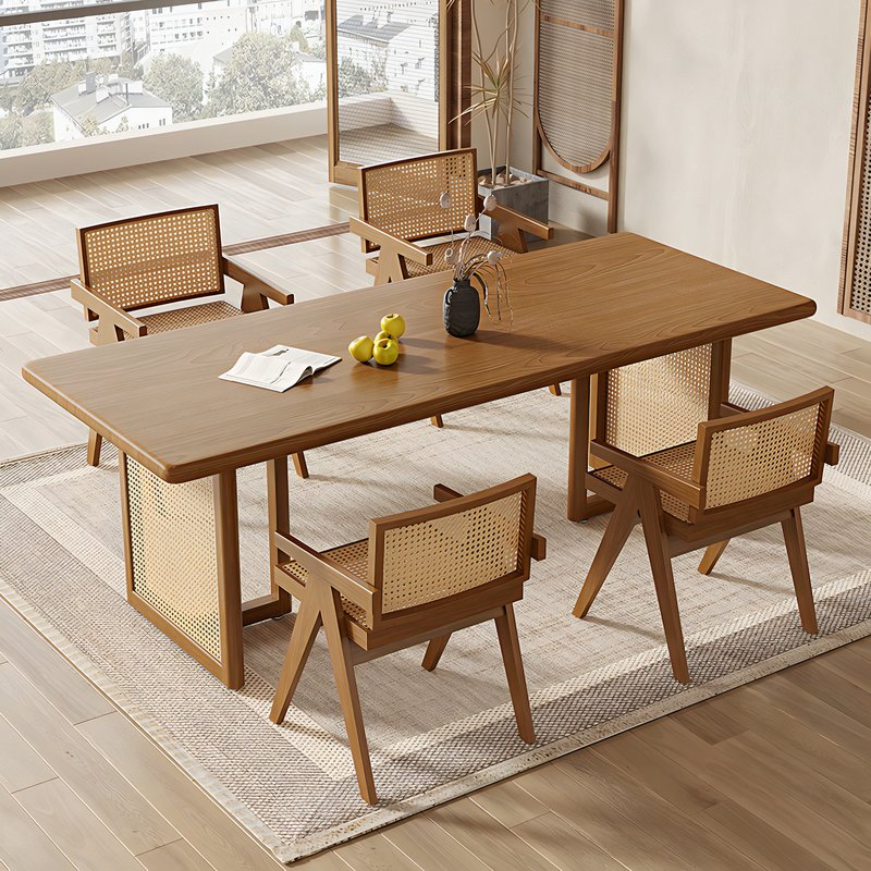 Chaise en rotin tressé et bois naturel rectiligne pour salle à manger ALICE