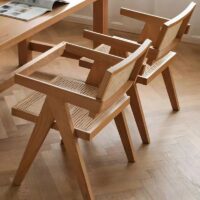 Chaise en rotin tressé et bois naturel rectiligne pour salle à manger ALICE