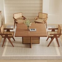 Chaise en rotin tressé et bois naturel rectiligne pour salle à manger ALICE