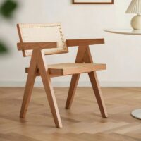 Chaise en rotin tressé et bois naturel rectiligne pour salle à manger ALICE