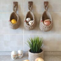 Décoration murale en rotin et corde ce chanvre tissé panier suspendu fruit légume