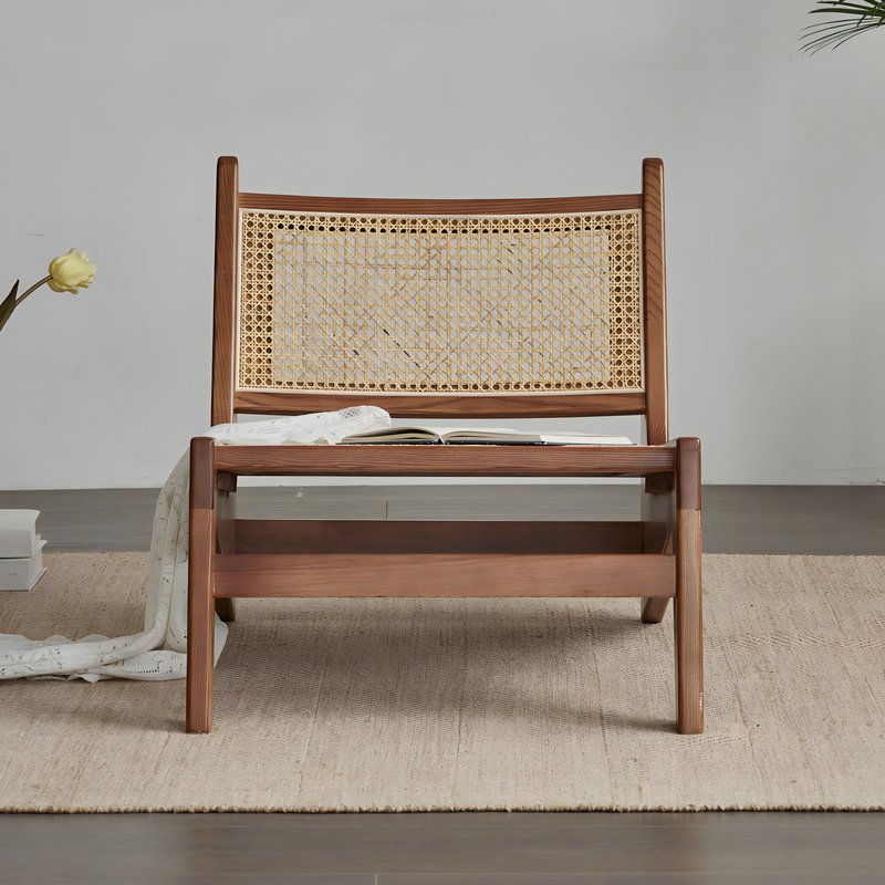 Fauteuil en rotin et bois design anguleux et rectiligne confortable NOVA