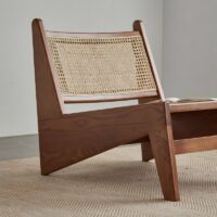 Fauteuil en rotin et bois design anguleux et rectiligne confortable NOVA