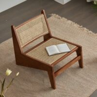 Fauteuil en rotin et bois design anguleux et rectiligne confortable NOVA