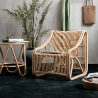 Fauteuil en rotin indonésien et bambou une place incurvé design MANUQ