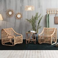 Fauteuil en rotin indonésien et bambou une place incurvé design MANUQ