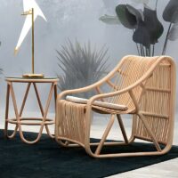 Fauteuil en rotin indonésien et bambou une place incurvé design MANUQ