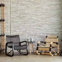 Fauteuil en rotin synthétique clair bicolore tressé d’intérieur et extérieur JAVIER