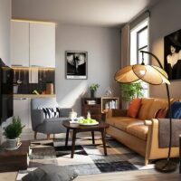 Lampadaire rotin et bambou design abstrait et moderne GANDI