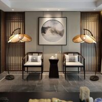 Lampadaire rotin et bambou design abstrait et moderne GANDI