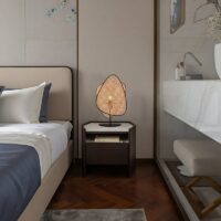 Lampe rotin et bambou de table design abstrait et moderne GANDI